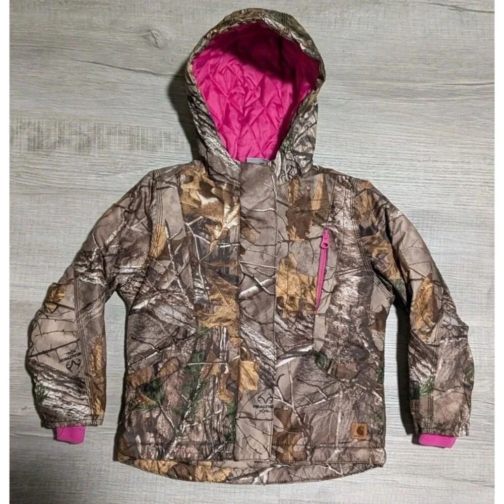 Carhartt Girls XXS 4-5 Realtree Xtra Camo Pink Quilt Lined Hooded Jacket Coat